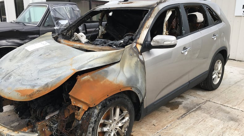 Danielle Reid said the Jonesboro family’s 2014 Kia Sorento started shaking while her husband was driving it on Interstate 20. Kadarius Reid pulled over to the side of the highway and got away from the vehicle as smoke billowed from the engine compartment. There was an explosion and the vehicle was fully engulfed in flames, Danielle Reid said. (WSB-TV)