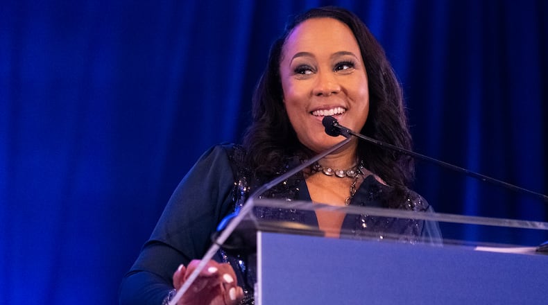 Fulton County District Attorney Fani Willis celebrates her election victory at an event in Buckhead.