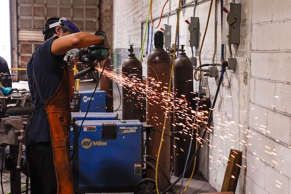 A fabricator at Highland Forge on Thursday, July 24, 2025. (Natrice Miller/ AJC)