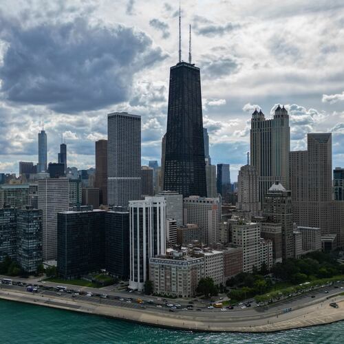 FILE - The Chicago city skyline is seen Aug. 27, 2025. (AP Photo/Erin Hooley, File)