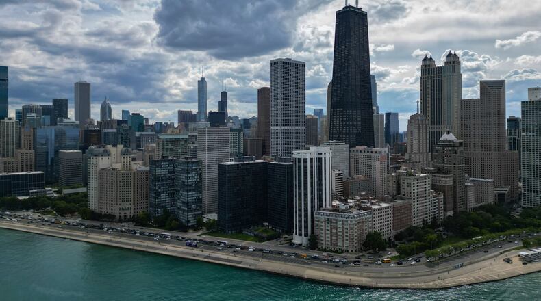 FILE - The Chicago city skyline is seen Aug. 27, 2025. (AP Photo/Erin Hooley, File)