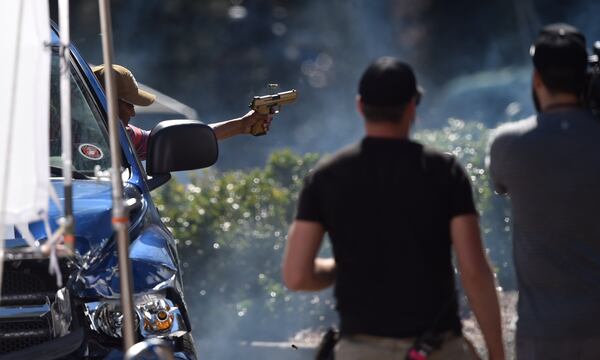 Bang! The shootout was simulated. AJC photo/Brant Sanderlin