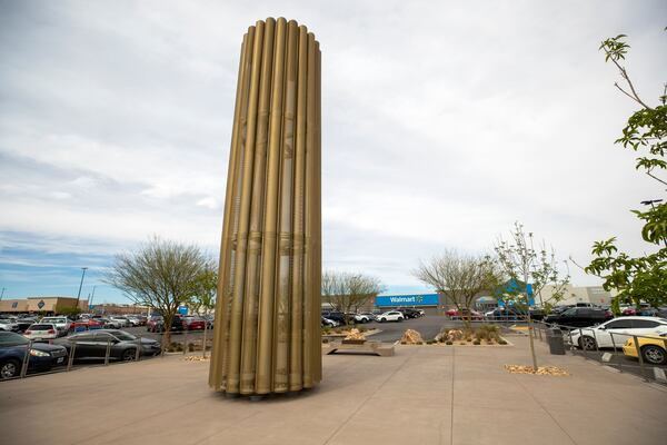 The "Grand Candela", a memorial to honor the victims of the 2019 Walmart mass shooting is pictured on Tuesday, March 25, 2025, in El Paso, Texas. (AP Photo/Andres Leighton)