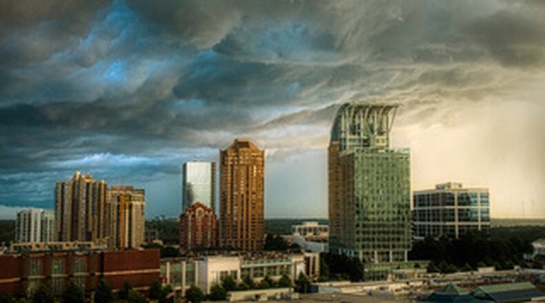 “I took this picture from our balcony at just after 8 p.m. on Satur”I took this picture from our balcony at just after 8 p.m. on Saturday, June 22 minutes before the 50 mph winds and rain hit,” wrote Rod Smith of Buckhead. “The clouds were very low and moving in what seemed like waves. It was a bit eerie seeing blue sky peak through.”day, June 22 minutes before the 50 mph winds and rain hit,” wrote Rod Smith of Buckhead. “The clouds were very low and moving in what seemed like waves. It was a bit eerie seeing blue sky peak through.”