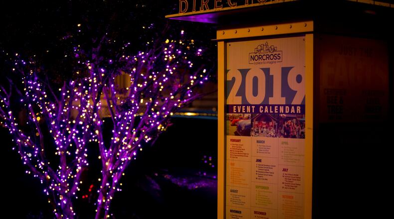 Norcross is lighting up downtown for Purple Heart recipients through Aug. 11. (Courtesy City of Norcross)