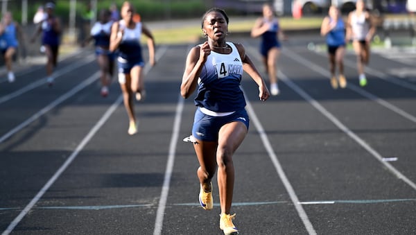 Melanie Doggett races in the girls 200 meters at the GHSA Sectionals 1A-3A Private School. (Courtesy of Brandon Doggett)