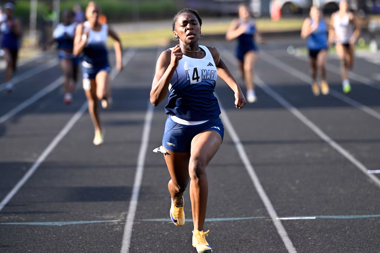 Melanie Doggett races in the girls 200 meters at the GHSA Sectionals 1A-3A Private School. (Courtesy of Brandon Doggett)