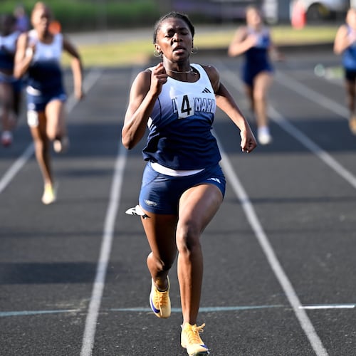 Melanie Doggett races in the girls 200 meters at the GHSA Sectionals 1A-3A Private School. (Courtesy of Brandon Doggett)