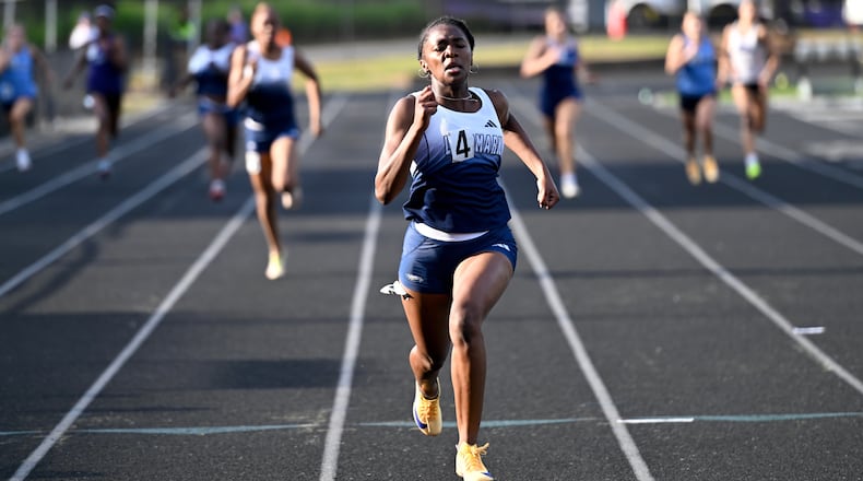 Melanie Doggett races in the girls 200 meters at the GHSA Sectionals 1A-3A Private School. (Courtesy of Brandon Doggett)