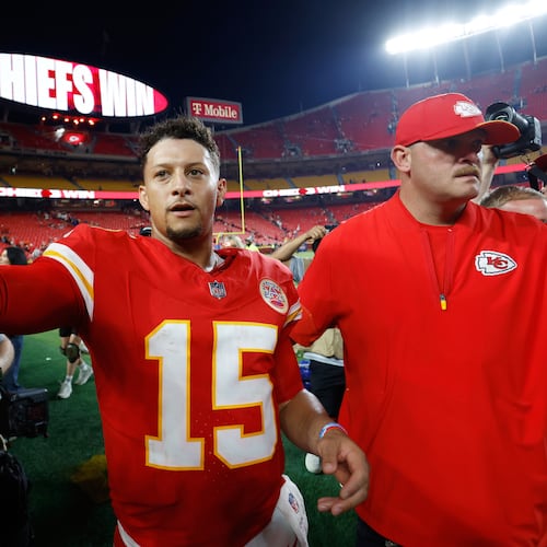 Kansas City Chiefs quarterback Patrick Mahomes leaves the field following an NFL football game against the Denver Broncos, Monday, Sept. 14, 2026, in Kansas City, Mo. (AP Photo/Colin E. Braley)