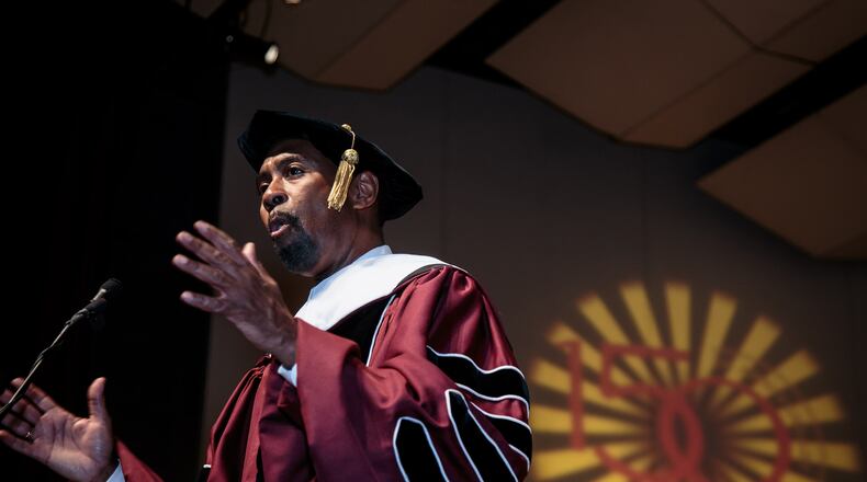 Morehouse College Interim President Bill Taggart speaks during the graduation ceremony in the Martin Luther King JR. International Chapel on The Morehouse Campus Sunday, May 21, 2017. STEVE SCHAEFER / SPECIAL TO THE AJC