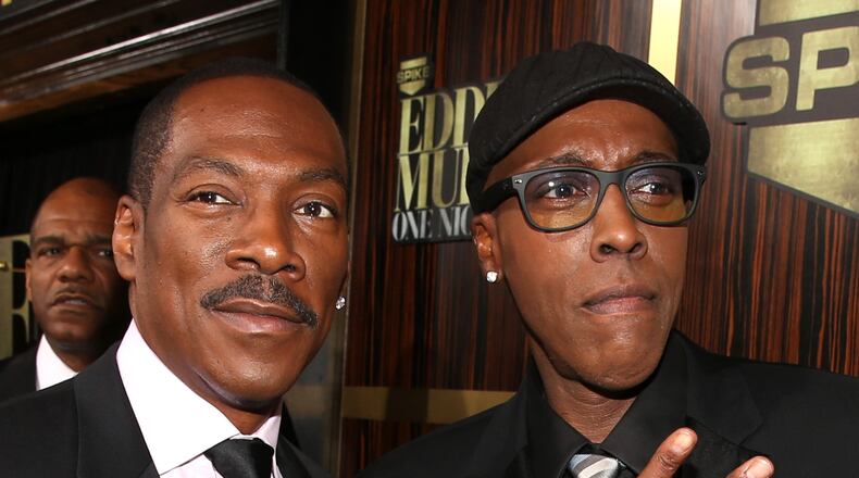 BEVERLY HILLS, CA - NOVEMBER 03: Actor/comedian Eddie Murphy (L) and actor/comedian Arsenio Hall (R) arrive at Spike TV's "Eddie Murphy: One Night Only" at the Saban Theatre on November 3, 2012 in Beverly Hills, California.  (Photo by Christopher Polk/Getty Images)