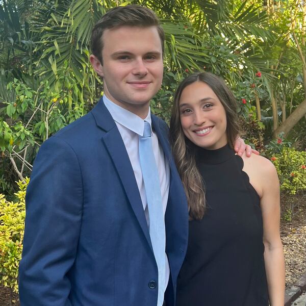 This 2023 photo provided by John Santoro shows his son, James Santoro, and Karenna Groff, a former MIT soccer player recently named the NCAA Woman of Year. (Courtesy John Santoro via AP)