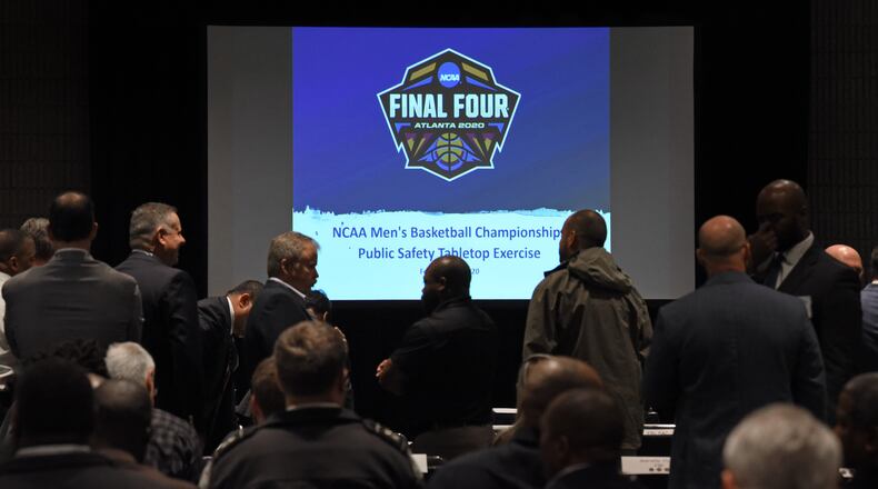 Law enforcement agents gather for Public Safety Tabletop Exercise meeting ahead of 2020 NCAA Men's Basketball Championships in April at Georgia World Congress Center on Tuesday, February 18, 2020. (Hyosub Shin / Hyosub.Shin@ajc.com)