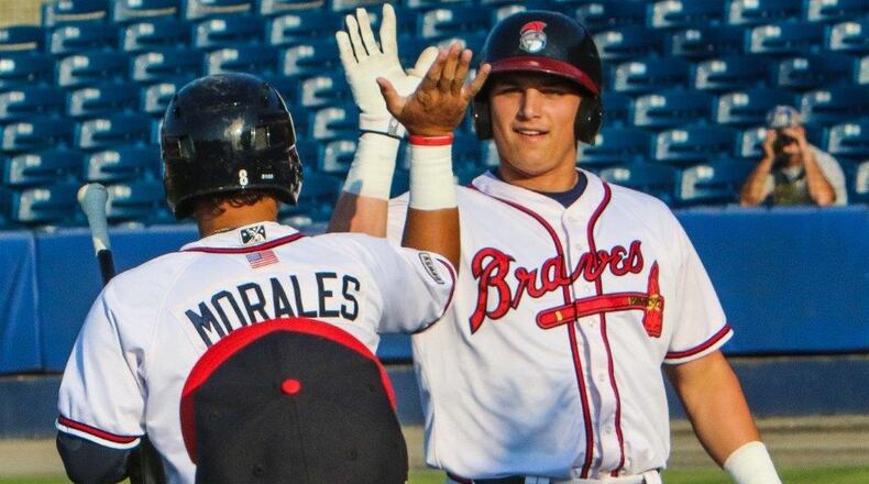 Austin Riley wowed Braves legend Dale Murphy when he hit a ball over the scoreboard at low Single-A Rome in 2016. (Photo courtesy Rome Braves)