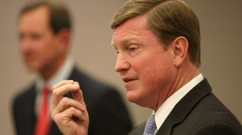 Southern Co. CEO Tom Fanning speaks at a briefing on the delayed Plant Vogtle expansion. Fanning's 2014 pay package rose 36 percent from the prior year.