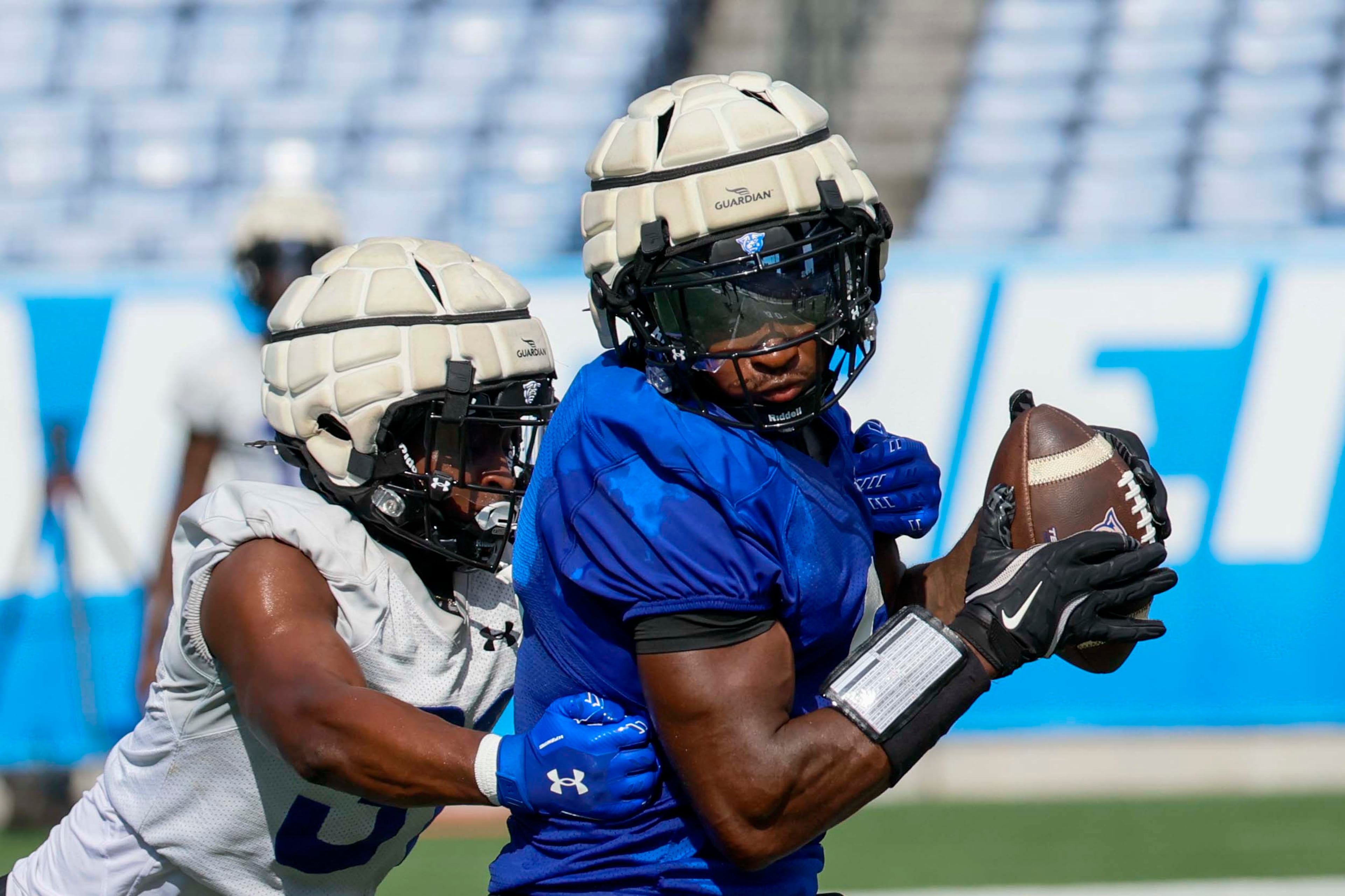 GSU tight end Wesley Campbell VI (6) turns with the ball after a catch during Georgia State University’s first day of practice at Center Parc Stadium on Thursday, July 31, 2025, in Atlanta.
(Miguel Martinez/ AJC)