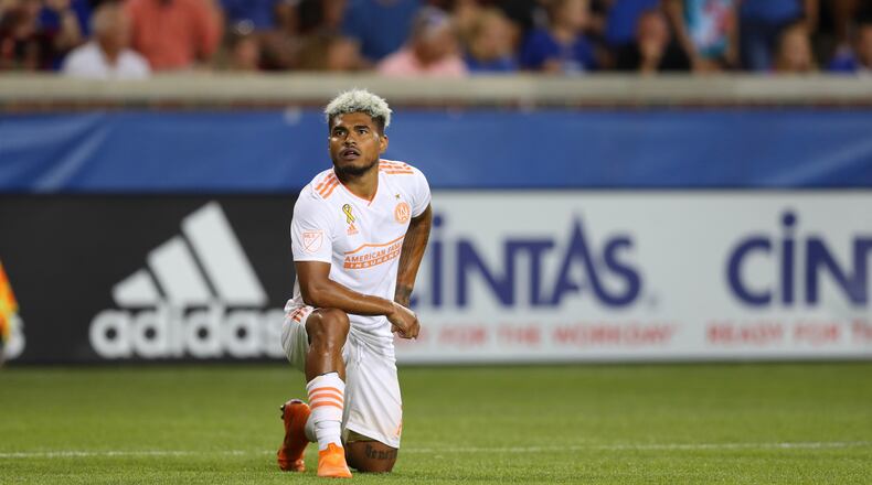 Atlanta United striker Josef Martinez celebrates goal against Cincinnati FC Sept. 18, 2019, in Cincinnati.