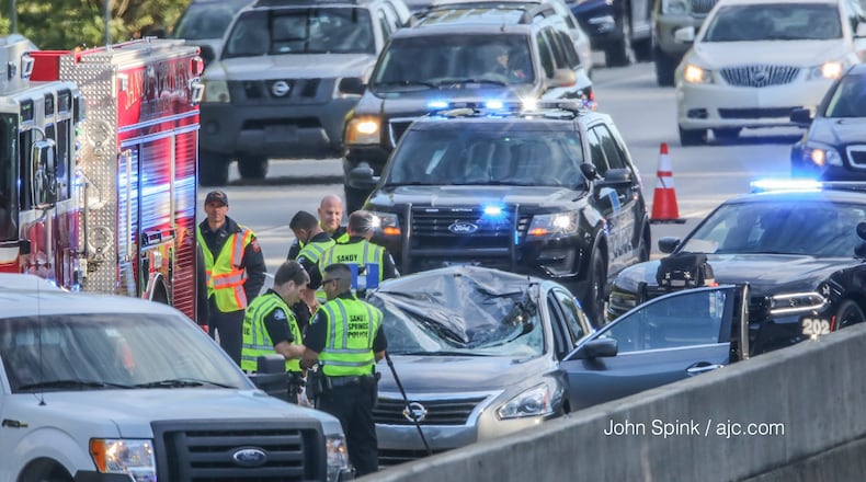 A driver was killed Thursday when a tire from a truck flew into the person's car on Ga. 400 in Sandy Springs, police said.