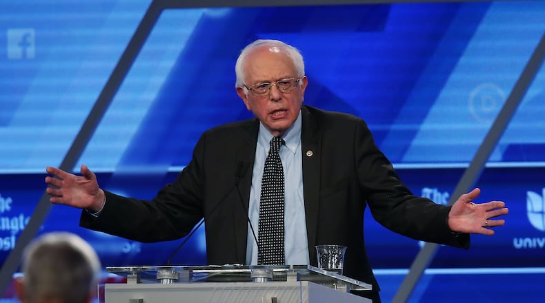 KENDALL, FL - MARCH 09: Democratic presidential candidate Senator Bernie Sanders (D-VT) speaks during his debate against Democratic presidential candidate Hillary Clinton during the Univision News and Washington Post Democratic Presidential Primary Debate at the Miami Dade College's Kendall Campus on March 9, 2016 in Kendall, Florida. Voters in Florida will go to the polls March 15 for the state's primary. (Photo by Joe Raedle/Getty Images)