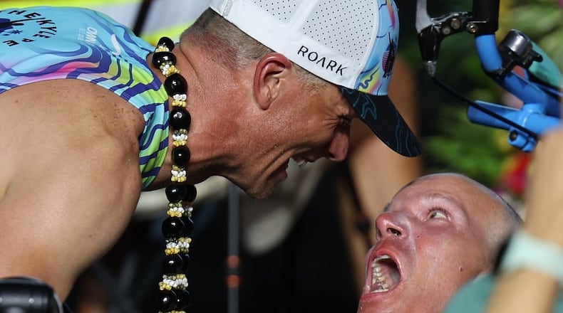 Brothers Brent (left) and Kyle Pease, co-founders of The Kyle Pease Foundation, participated in their sixth Ironman competition in October in Kona, Hawaii. Courtesy of John David Johnson II