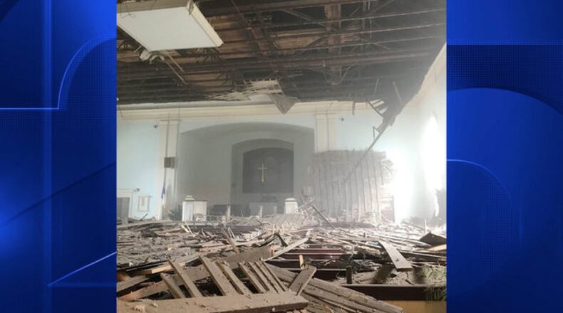 A ceiling collapsed on a historic church built in the 1700s. (Photo: Boston25News.com)
