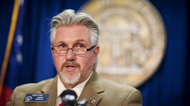 State Sen. Greg Kirk, R-Americus, speaks in January on the “religious liberty” bill he is backing. (AP Photo/David Goldman)