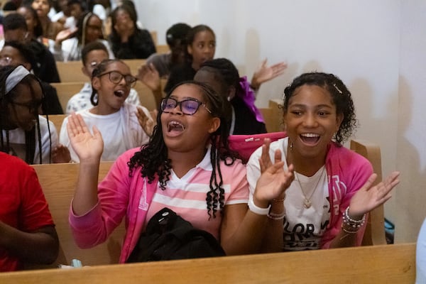 Family and friends cheer for graduates during Breakthrough Atlanta’s Scholar Send Off graduation ceremony at The Lovett School in Atlanta on Wednesday, June 25, 2025. (Abbey Cutrer / AJC)