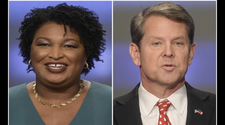 <p>
En esa combinaci�n de im�genes del 20 de mayo de 2018 se muestra a los candidatos a gobernador del estado de Georgia, Stacey Abrams (izquierda) y Brian Kemp, en Atlanta. (AP Fotos/John Amis, archivo)
</p> <p>
FILE - In this Tuesday, Nov. 6, 2018 file photo, Georgia Democratic gubernatorial candidate Stacey Abrams speaks to supporters during an election night watch party in Atlanta. On Tuesday, Nov. 13, 2018, The Associated Press has found that stories circulating on the internet that U.S. District Judge Leslie Abrams, sister of the gubernatorial hopeful, presided over a complaint related to the too-close-to-call governor’s race, are untrue. (AP Photo/John Amis)
</p>