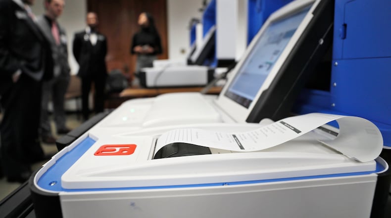 Hart InterCivic provided a demonstration of its voting machines at the Georgia Capitol on Jan. 15, 2019. Bob Andres / bandres@ajc.com