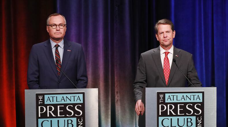 July 12, 2018 Atlanta: Lt. Governor Casey Cagle and Secretary of State Brian Kemp, the two remaining Republicans in the race for Georgia governor, face off in the Atlanta Press Club debate at the GPB studios on Thursday, July 12, 2018, in Atlanta.     Curtis Compton/ccompton@ajc.com