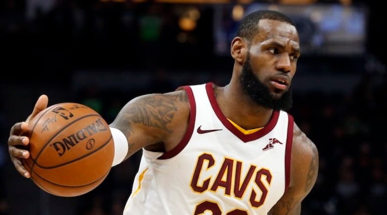 Cleveland Cavaliers' LeBron James plays against the Minnesota Timberwolves in the second half of an NBA basketball game Monday, Jan. 8, 2018, in Minneapolis. (AP Photo/Jim Mone)