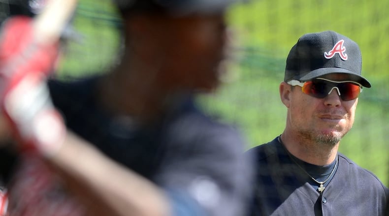 An AJC file photo of baseball Hall of Famer Chipper Jones from Braves spring training. Jones is back with the franchise this season as a major-league hitting consultant.