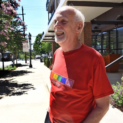 LGBTQ historian Dave Hayward pictured in Midtown on June 18, 2021. (Ryon Horne/AJC file)