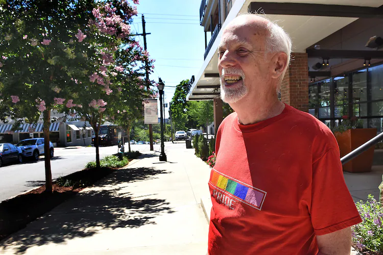 LGBTQ historian Dave Hayward pictured in Midtown on June 18, 2021. (Ryon Horne/AJC file)