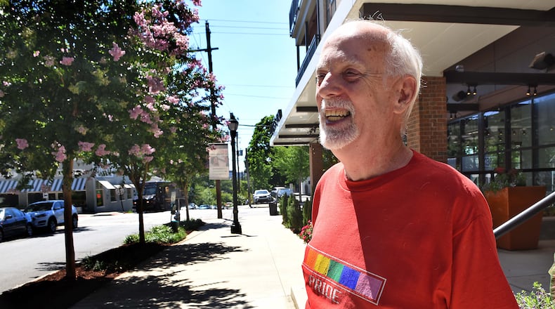 LGBTQ historian Dave Hayward pictured in Midtown on June 18, 2021. (Ryon Horne/AJC file)