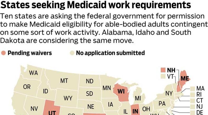 The Trump administration issued guidance to states early Thursday that will allow them to compel people to work or prepare for jobs in order to receive Medicaid for the first time in the half-century history of this pillar of the nation’s social safety net. The letter to state Medicaid directors opens the door for states to cut off Medicaid benefits to Americans unless they have a job, are in school, are a caregiver, volunteer or participate in other approved forms of “community engagement” — an idea that some states had broached over the past several years but that the Obama administration had consistently rebuffed. The new policy comes as 10 states are already lined up, waiting for federal permission to impose work requirements on able-bodied adults in the program. Three other states are contemplating them. (MAP by The Washington Post)