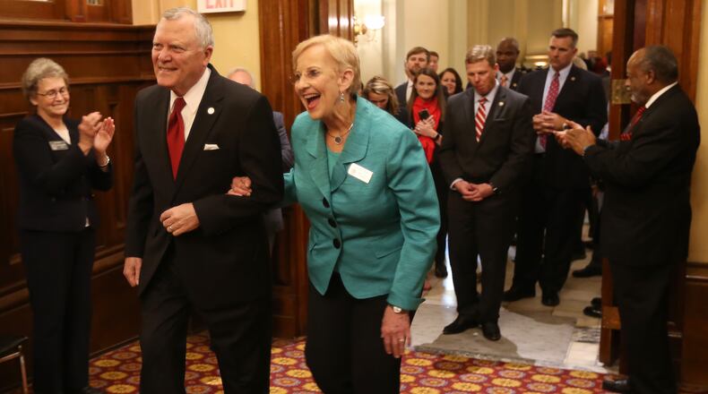 March 24, 2016 Atlanta: Gov. Nathan Deal and First Lady Sandra Deal under the Gold Dome.  Ben Gray / bgray@ajc.com
