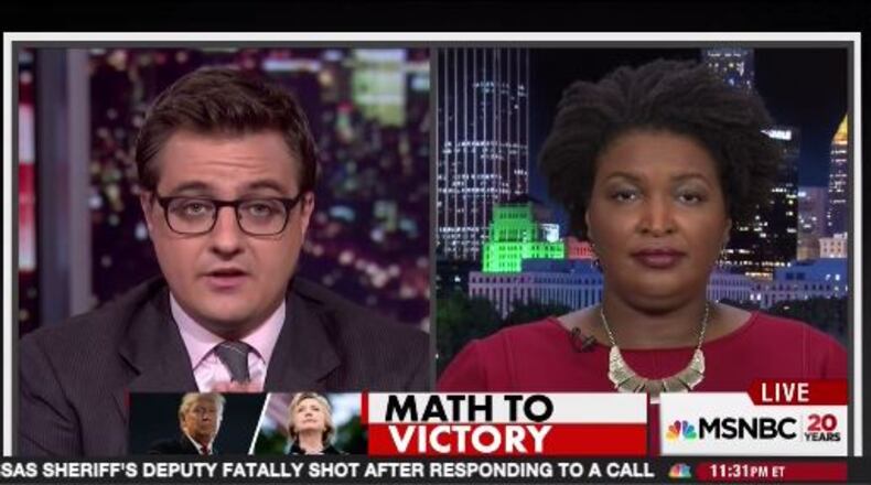 House Minority Leader Stacey Abrams, D-Atlanta, appeared on MSNBC on Wednesday, Aug. 10, 2016.