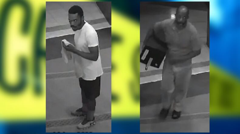 Atlanta police are asking the public to help identify two men suspected of stealing donation boxes from Al-Farooq Masjid mosque in Midtown on Friday.