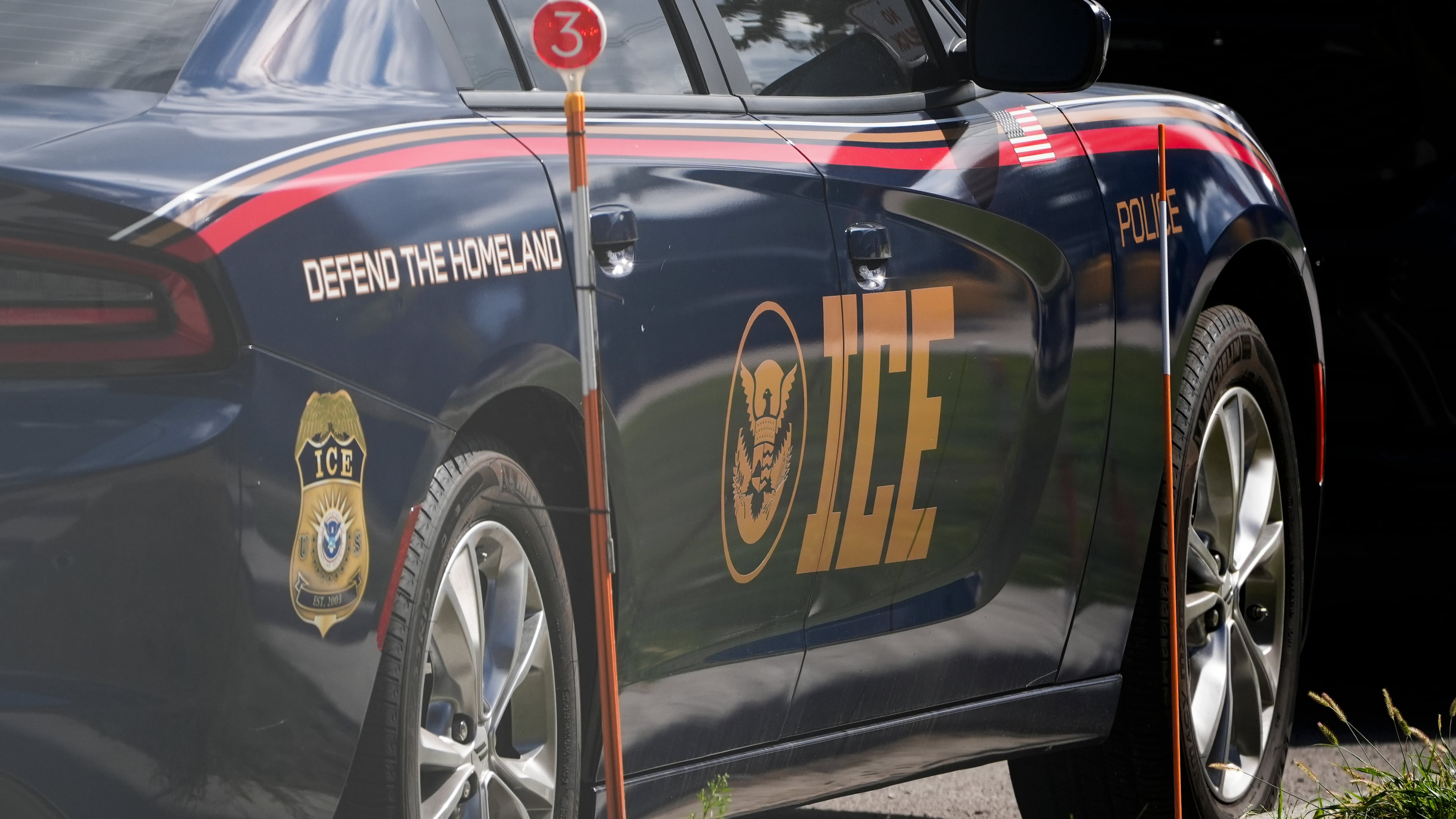 An Immigration and Customs Enforcement vehicle is parked outside the U.S. Immigration and Customs Enforcement (ICE) building Wednesday, Sept. 24, 2025, in Broadview, Ill. (AP Photo/Erin Hooley)