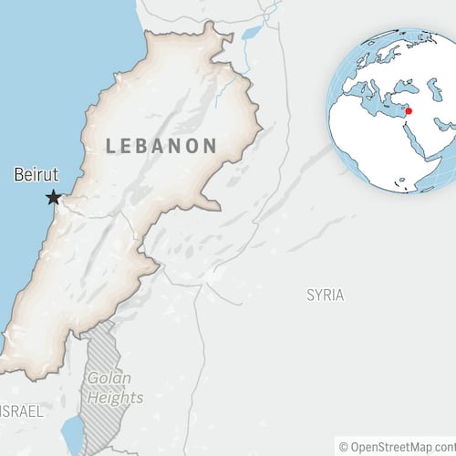 This is a locator map for Lebanon with its capital, Beirut. (AP Photo)