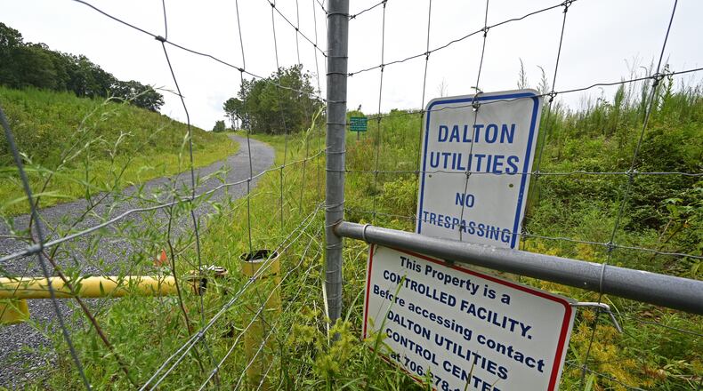 Picture shows an entrance to Dalton Utilities’ land application site in Chatsworth on Tuesday, August 23, 2022. (Hyosub Shin / Hyosub.Shin@ajc.com)