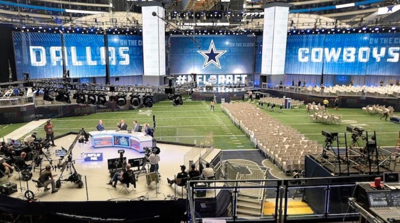 Preview of the 2018 NFL Draft Theater, which is being built on the field of AT&T Stadium in Arlington, Texas, on Tuesday, April 24, 2018. (Max Faulkner/Fort Worth Star-Telegram/TNS)