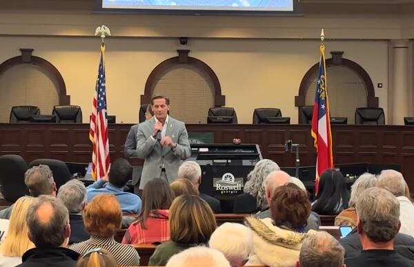 U.S. Rep. Rich McCormick was booed and jeered throughout a raucous town hall on Feb. 20, 2025. Greg Bluestein/AJC. 