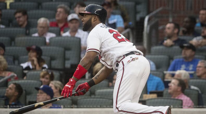 Danny Santana figures to get most of the playing time in left field during the four-game series against the Rockies at Coors Field, where the Braves don’t plan to have defensively limited Matt Adams patrol the vast outfield. (AP file photo)