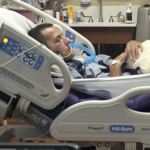 Mark Moczarski awoke from a two-week coma just as he was being put on a plane to fly back to Georgia. He is now being treated at Northside Hospital Gwinnett. (Courtesy Moczarski family)