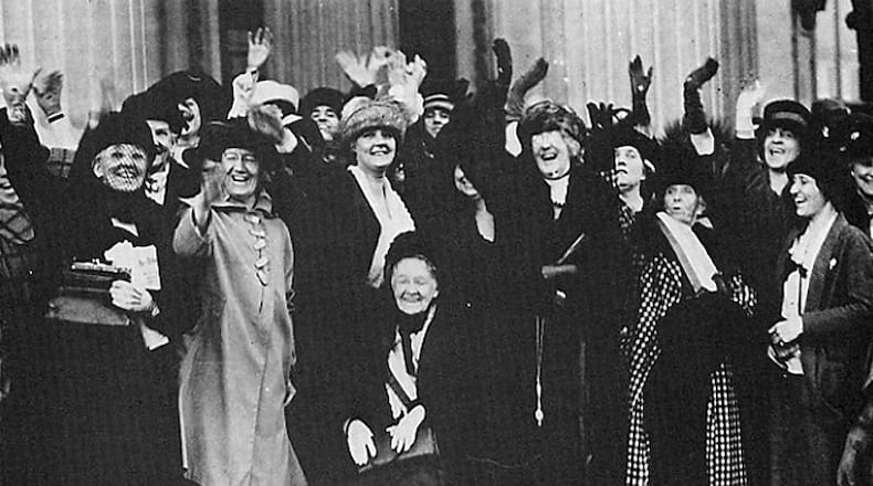 Rebecca Latimer Felton (seated) was the first woman U.S. Senator and remains the only woman from Georgia to serve in the U.S. Senate. She was sworn in Nov. 21, 1922 to replace Thomas E. Watson, who died while in office, and her term lasted 24 hours. Photo: Library of Congress