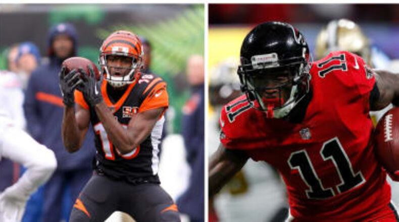 Cincinnati’s A.J. Green (left) and Atlanta’s Julio Jones went three picks apart in the 2011 NFL draft.