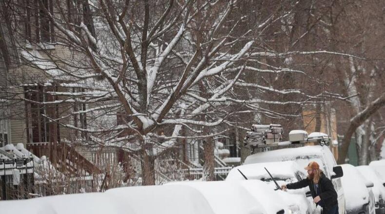 Heavy snows in the Midwest did not deter a student from going to class at Michigan State University.